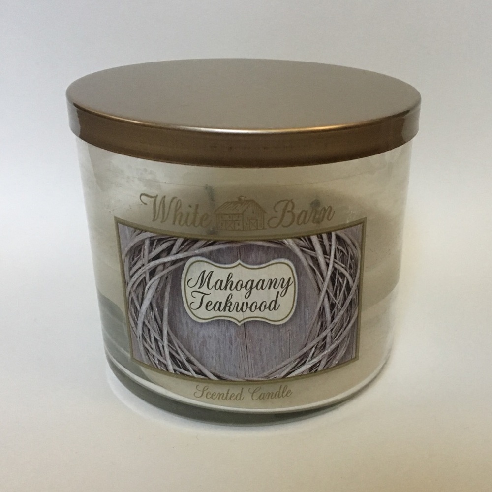 B&BW Mahogany Teakwood White Barn Candle 50% full
